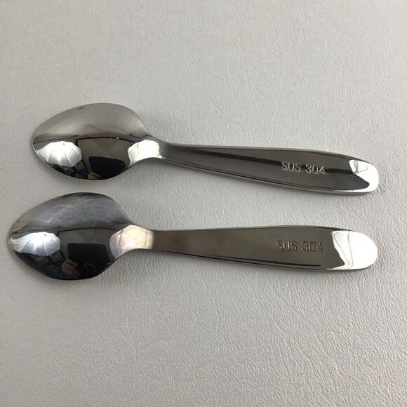 2 Baby Toddler Child Feeding Spoon Set Giraffe Silver Pair Lot - Picture 7 of 7